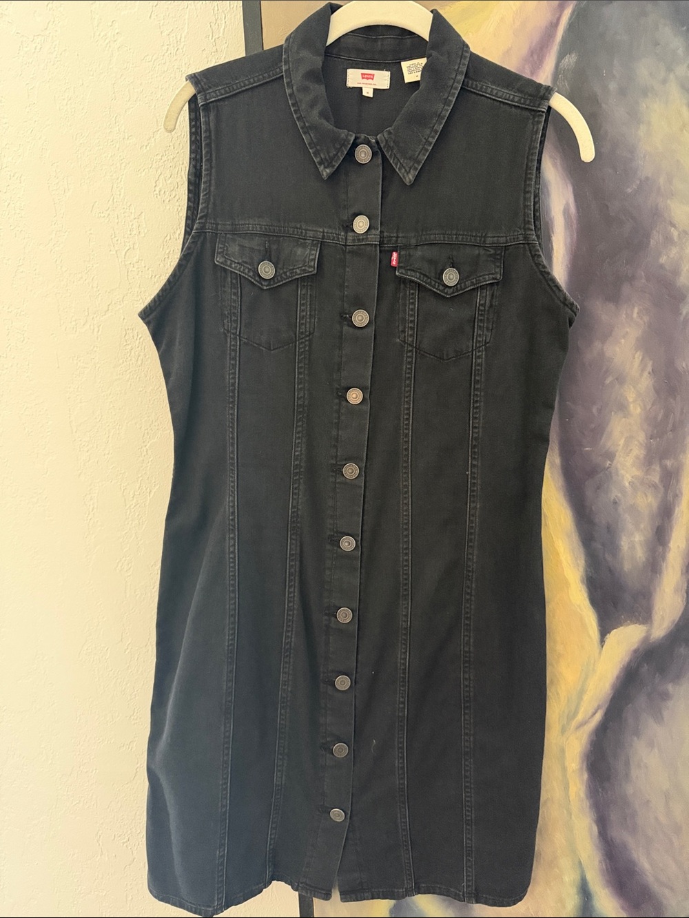 Levi's Black Women's Button Front Dress with Red Logo Tag